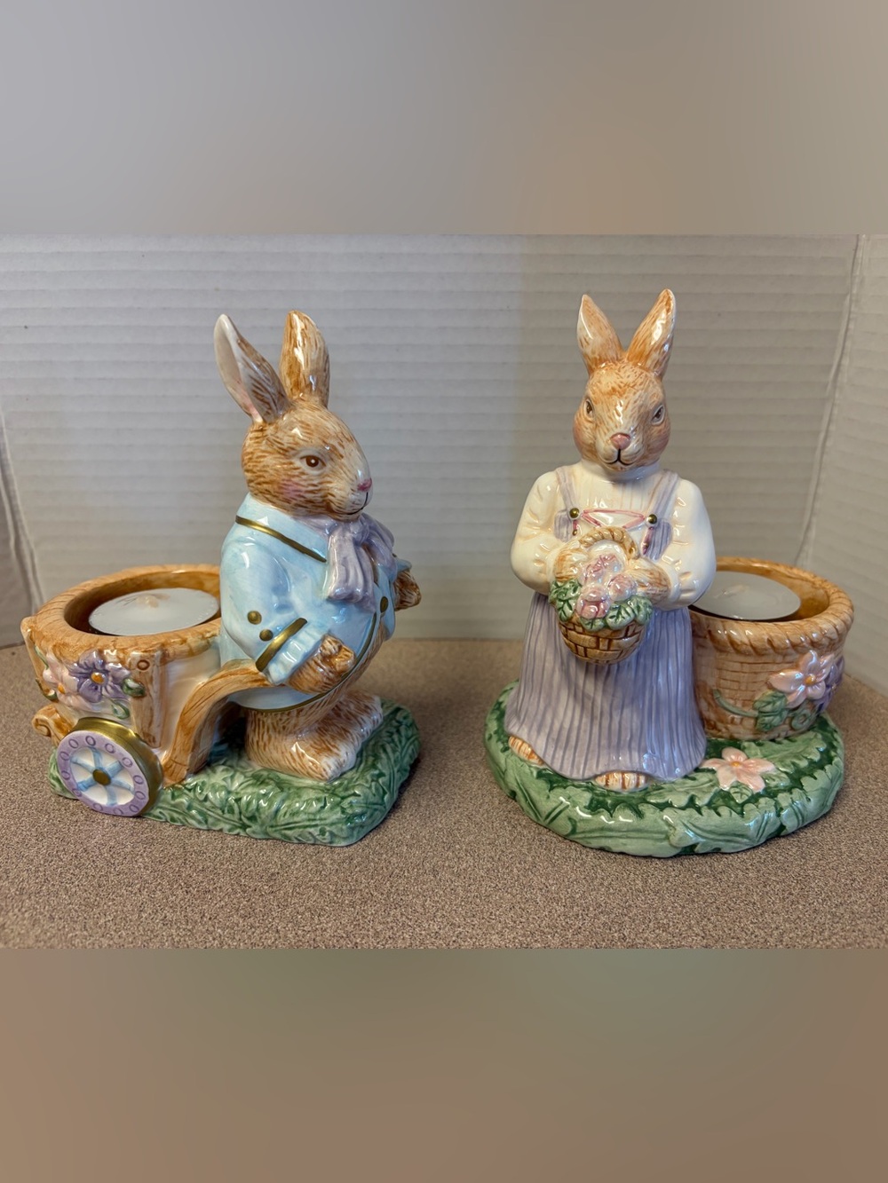 vintage Avon Springtime Collection Mr. & Mrs. Bunny Tealight Holder Figurines
